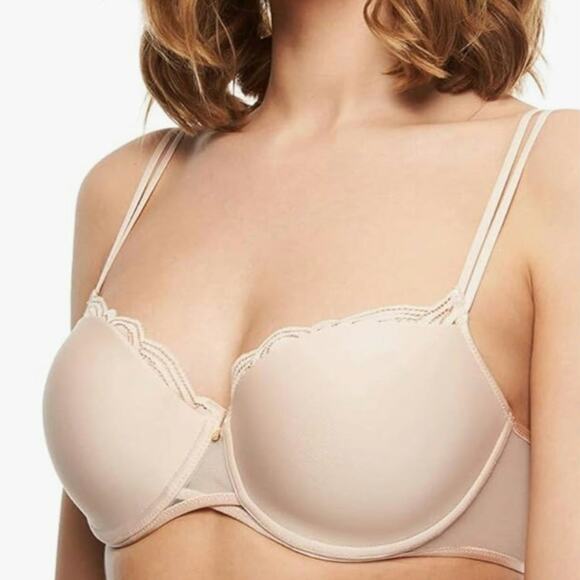Chantelle Size 34C Pyramide Smooth Demi Bra Beige 1462 - Picture 1 of 4